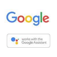 Google logo and works with google assistant badge